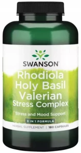 Swanson Rhodiola Holy Basil Valerian Stress Complex 180 kapsułek - Stres Napięcie Zmęczenie