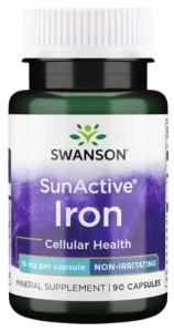Swanson SunActive Iron - Żelazo 15mg 90 kapsułek - Odporność Zmęczenie Hemoglobina Anemia