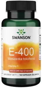 Swanson E-400 Mieszanka tokoferoli Witamina E 400IU 100 kapsułek - Antyoksydant Skóra Wzrok