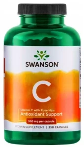 Swanson C Vitamin with Rose Hips - Witamina C + dzika róża 250 kapsułek - Odporność Skóra Antyoksydant