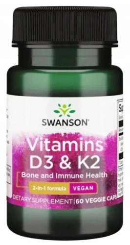 Viamins D3 &amp; K2 - Witamina D3 2000IU &amp; K2 75mcg 60vcaps, Swanson