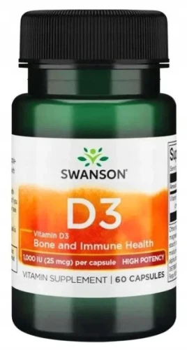 D3 Vitamin D3 - Witamina D-3 1000IU 60 kaps, Swanson