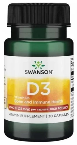D3 Vitamin D3 1000 IU - Witamina D-3 1000IU 30 kaps, Swanson
