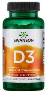 Swanson D3 Vitamin 1000IU - Witamina D-3 1000IU 250 kapsułek - Odporność Wchłanianie Wapnia Kości