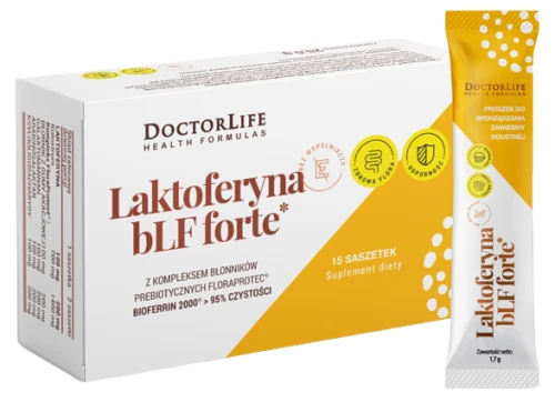 Laktoferyna bLF Forte 100mg + 4 Preboityki + Kolostrum 15 saszetek, Doctor Life
