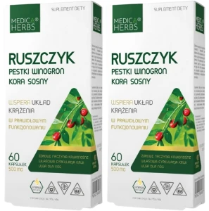 Zestaw 2x Medica Herbs Ruszczyk - Pestki Winogron Kora Sosny 60 kapsułek - Naczynia Krwionośne Układ Krążenia Odporność