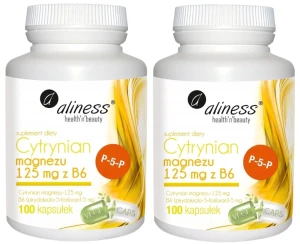 Zestaw 2x Aliness Cytrynian Magnezu 125 mg z B6 (P-5-P) 100 kapsułek  VEGE - Mięśnie Układ Nerwowy Regeneracja