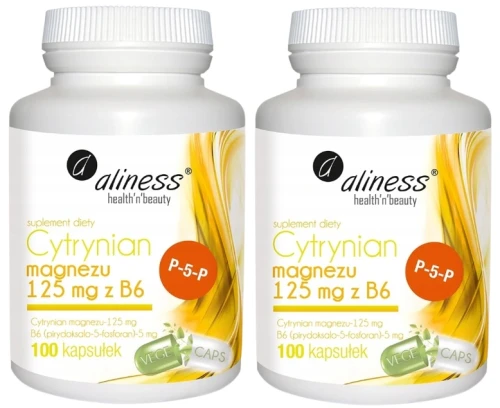 Zestaw 2x Cytrynian Magnezu 125 mg z B6 (P-5-P) 100 kaps VEGE Aliness