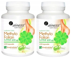 Zestaw 2x Aliness Methylo Folian 5-MTHF 600 µg - Kwas foliowy 100 kapsułek - Ciąża Odporność Zmęczenie