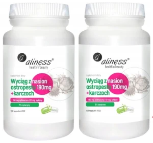 Zestaw 2x Aliness Wyciąg z Nasion Ostropestu 190mg + Karczoch 100 kapsułek - Wątroba Nerki Trawienie Jelita