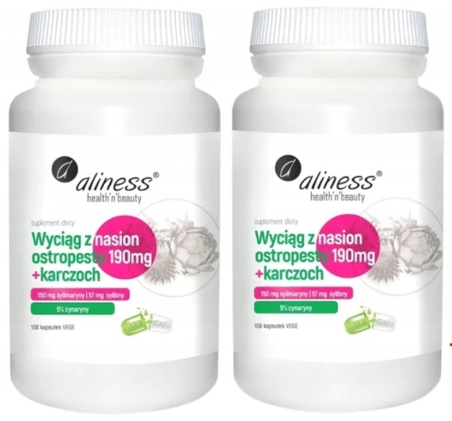Zestaw 2x Ostropest + Karczoch ekstrakt 100 caps vege Aliness