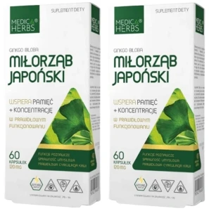 Zestaw 2x Medica Herbs Miłorząb japoński 60 kapsułek - Pamięć Koncentracja Układ Krążenia