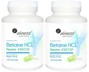 Zestaw 2x Aliness Betaina HCL Pepsyna 650/150 mg 100 kapsułek - Metabolizm Wątroba Zmęczenie Senność