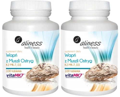 Zestaw 2x Wapń z muszli ostryg z K2 MK7 i D3 x 100 tabletek Aliness