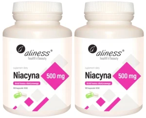 Zestaw 2x Aliness Niacyna Amid kwasu nikotynowego 500 mg 100 kapsułek VEGE - Układ Nerwowy Skóra Zmęczenie Znużenie