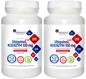 Zestaw 2x Aliness UbiquinoL Naturalny KOENZYM 100mg 60 kapsułek - Odporność Skóra Układ Krążenia