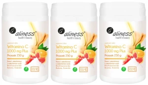Zestaw 3x Aliness Witamina C 1000 mg Buforowana PLUS 250g - Odporność Antyoksydant Skóra Układ Nerwowy