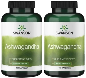 Zestaw 2x Swanson Ashwagandha 450mg 100 kapsułek - Wyciszenie Układ Nerwowy Pamięć Stres