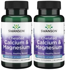 Zestaw 2x Swanson Chelated Calcium & Magnesium - Chelat Wapnia i Magnezu 60 kapsułek - Stawy Kości Mięśnie Układ Nerwowy
