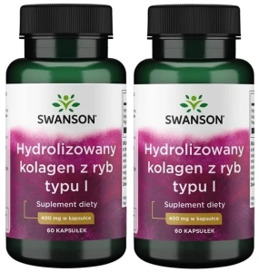 Zestaw 2x Swanson Hydrolizowany Kolagen Z Ryb Typu I (Marine Collagen) 60 kapsułek - Kości Stawy Młodość Odporność