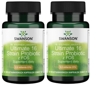 Zestaw 2x Swanson Ultimate 16 Strain Probiotic z FOS 60 kapsułek - Trawienie Mikroflora Jelitowa Odporność