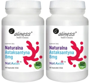 Zestaw 2x Aliness Naturalna Astaksantyna Nat Axtin 8mg 60 kapsułek - Antyoksydant Cholesterol Stres