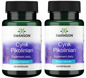 Zestaw 2x Swanson Cynk Pikolinian 22mg 60 kapsułek - Skóra Paznokcie Odporność Płodność