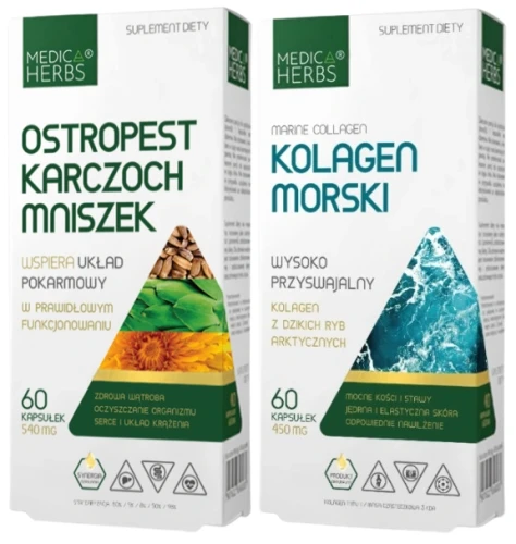 Zestaw Ostropest Karczoch Mniszek + Kolagen morski, Medica Herbs