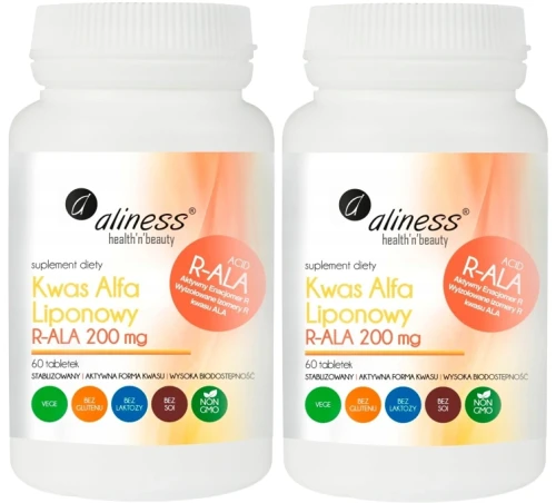 Zestaw 2x Kwas Alfa Liponowy R-ALA 200 mg 60 tabletek, Aliness