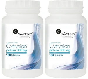 Zestaw 2x Aliness Cytrynian potasu 300 mg 100 tabletek VEGE - Mięśnie Ciśnienie Krwi Układ Nerwowy
