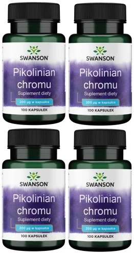 Zestaw 4x Pikolinian chromu 200mcg 100kaps, Swanson