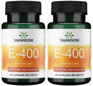 Zestaw 2x Swanson E-400 Witamina E 400IU 60 kapsułek - Wzrok Cholesterol Skóra Włosy Paznokcie