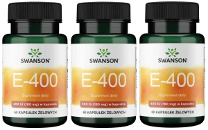 Zestaw 3x Swanson E-400 Witamina E 400IU 60 kapsułek - Wzrok Cholesterol Włosy Skóra Paznokcie