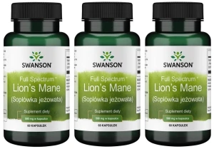 Zestaw 3x Swanson FS Lion's mane - Soplówka jeżowata 60 kapsułek - Pamięć Koncentracja Układ Nerwowy 
