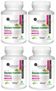 Zestaw 4x Bacopa Monnieri extract 50% 500mg 100 kapsułek VEGE - Układ Nerwowy Pamięć Koncentracja Stres