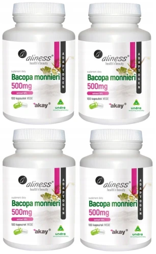 Zestaw 4x Bacopa Monnieri extract 50%, 500 mg x 100 Vege caps.