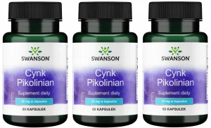 Zestaw 3x Swanson Cynk pikolinian 22mg 60 kapsułek - Skóra Odporność Funkcje Rozrodcze