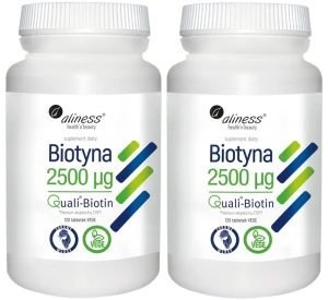 Zestaw 2x Aliness Biotyna 2500 mcg QualiBiotin® 120 tabletek VEGE - Włosy Skóra Paznokcie Układ Nerwowy
