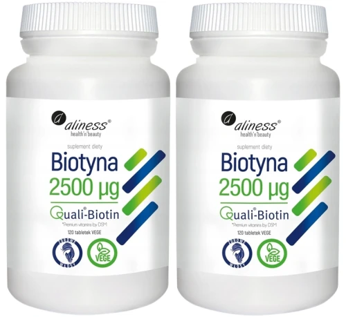 Zestaw 2x Biotyna 2500 mcg QualiBiotin® x 120 tabletek VEGE, Aliness