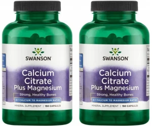 Zestaw 2x Swanson Calcium Citrate + Magnesium - Cytrynian wapnia + Magnez 150 kapsułek - Zmęczenie Kości Krzepnięcie Krwi