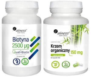 Biotyna 2500 mcg QualiBiotin® 120tab VEGE, Aliness + Krzem Organiczny 150mg 100kaps vege Aliness
