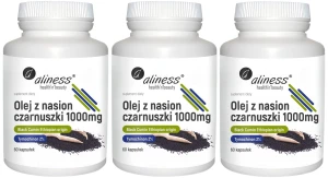 Zestaw 3x Aliness Olej z Nasion Czarnuszki 2% 1000mg 60 kapsułek - Glukoza Alergia Odporność Żołądek Wątroba