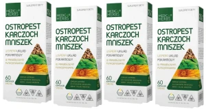 Zestaw 4x Medica Herbs Ostropest Karczoch Mniszek 60 kapsułek - Wątroba Nerki Detoksykacja