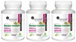 Zestaw 3x Bacopa Monnieri extract 50% 500mg 100 kapsułek VEGE - Układ Nerwowy Pamięć Koncentracja Stres
