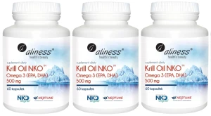 Zestaw 3x Aliness Krill Oil NKO 500mg 60 kapsułek - Odporność Pamięć Koncentracja