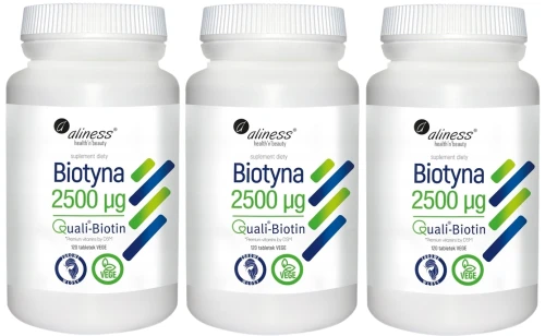 Zestaw 3x Biotyna 2500 mcg QualiBiotin® x 120 tabletek VEGE, Aliness