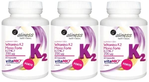 Zestaw 3x Aliness  Witamina K2 MonoFORTE MK-7 200 µg z Natto 60 kapsułek - Krzepnięcie Krwi Krążenie Kości Serce