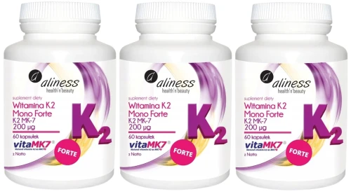 Zestaw 3x Witamina K2 MonoFORTE MK-7 200 µg z Natto 60 kapsułek, Aliness