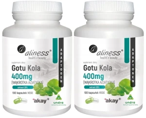 Zestaw 2x Aliness Gotu Kola 400mg - Wąkrotka azjatycka 100 kapsułek VEGE - Serce Zdrowie Psychiczne Trawienie Żyły