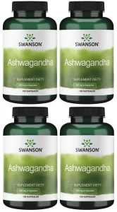 Zestaw 4x Swanson Ashwagandha 450mg 100 kapsułek - Układ Nerwowy Pamięć Wyciszenie Spokój